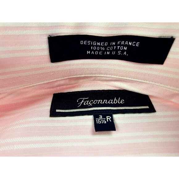 Faconnable Size 3/15.5 R Mens Powder Pink White Stripe French Cuff Spread Collar - Picture 4 of 11